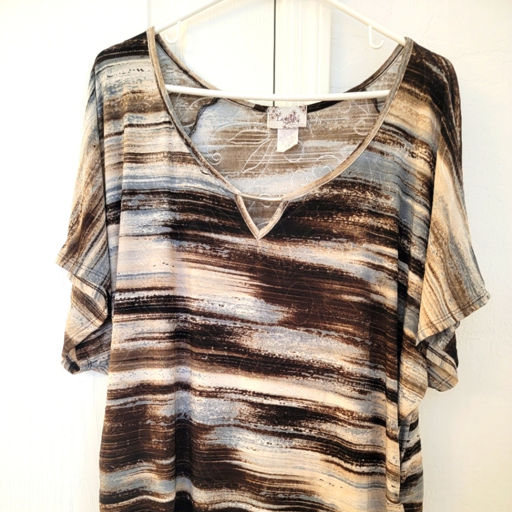 Brown/Blue Lavish Dressy / Business Blouse - 2X
